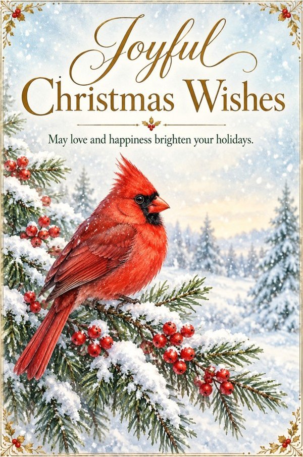 Joyful Christmas Wishes: Red Cardinal card
