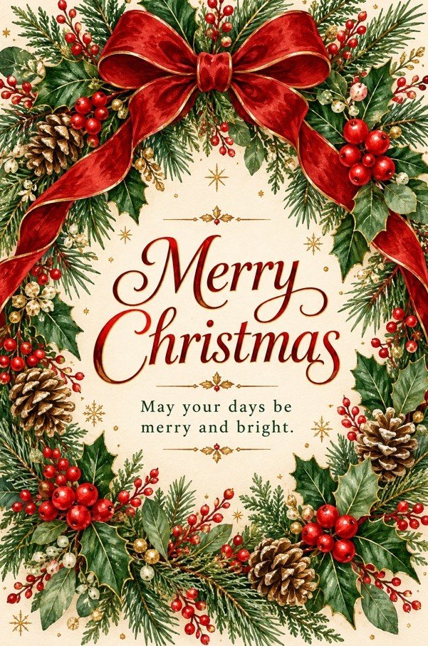 Merry Christmas: Red Wreath card