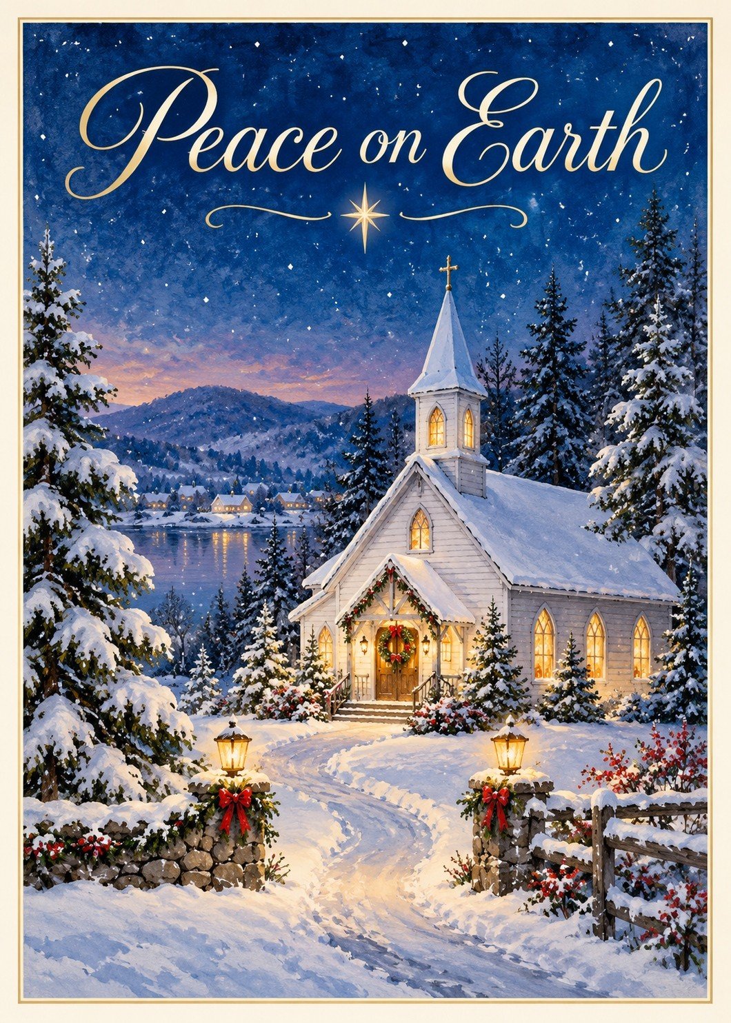 Peace on Earth: Snowy Church card