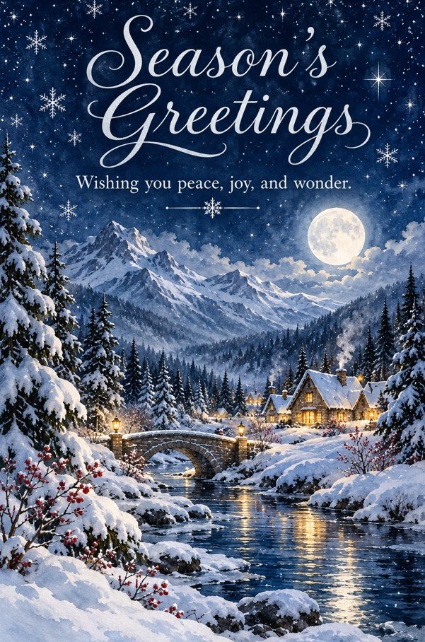 Season's Greetings: Snowy Blue card