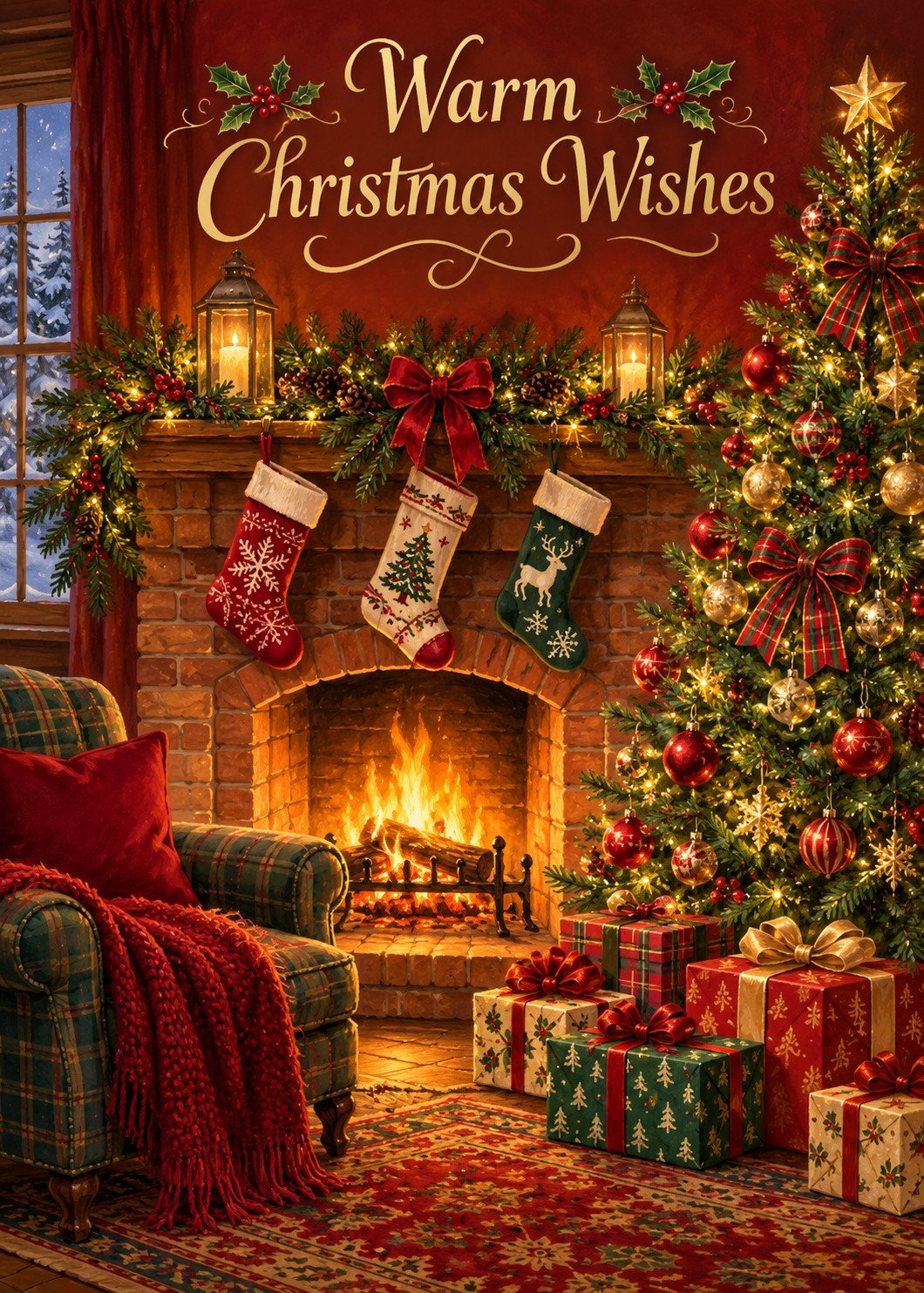 Warm Christmas Wishes: Cozy Fireplace card